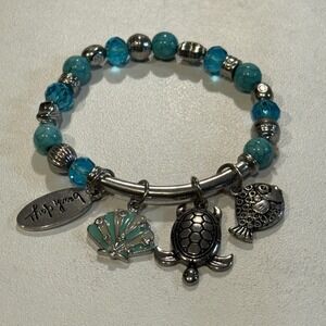 Beach Days Charm Bracelet Turquoise‎ Silver Tone Bead Stretch Nautical
